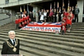 RESPECT: Oldham Mayor, Councillor John Hudson, with youngsters from Medlock Valley Primary, standard bearers from the Ex-Service Liaison Organisations, and councillors 