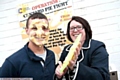 TAKE that . . . Tracey Barlow slaps a pie on Mark Walker 
