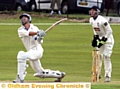 BIG HIT . . . Heyside’s Gerrie Snyman smashes a six. 