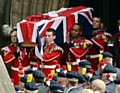 The coffin of murdered Fusilier Lee Rigby is carried from Bury Parish Church. 