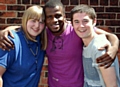 OVERCOMING adversity . . . from left, Stephanie Farrell, George Oluyinka (who plays Leeroy in “My Space”) and Rathbone apprentice chef James Swales 
