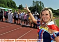 Heather Hunt - that’s not the school unifrm, by the way - starts the race 

