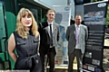 Welcome to Delph . . . from left, Lauren Bartlett, Adam Blakemore and Richard Bartlett 
