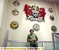 OLDHAM by name: Charlie Oldham with the crest, which is now up in the Civic Centre 
