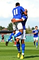 HIGH JUMP: Cristian Montano celebrates his first goal. 