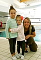 Making a splash: Leanne Palmer (right) with Libbie Handley (middle) and her big sister Tialer 
