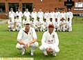 AT THE READY: skipper Jason Fish and his opposite number Rizwan Khan line-up before the Moore Cup final at Well-i-Hole. Gary Pemberton is back row, second left