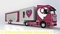 THE £700,000 chemo truck, which expands widthways to offer double the existing interior space when parked 
