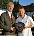 ALL OVER: Danny Anchor’s superb 107 won him the man of the match award, presented by league chairman Eddie Bayliss. 
