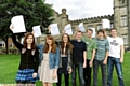 CELEBRATING success: Blue Coat pupils, from left, Emma Jacks, Emily Williams, Isobel Leason, Connor Stonall, Chris Young, Matthew Cavanagh and Nathan Lowe celebrate their exam results. 
