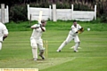 Shaw wicketkeeper Phil Taylor takes the ball as Stayley batsman Steve Bird plays and misses. 