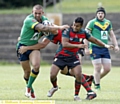 ON THE CHARGE . . . Matthew Haggarty powers forward for Oldham. 