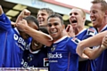 Connor Brown leads the celebrations after Cristian Montano’s superb goal for Athletic at Stevenage. 
