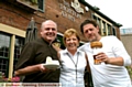 Celebrity chef Marco Pierre White with landlord Alistair Wolf (left) landlady Debra Tatlow and the popular pie 
