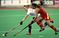 BELGIUM BECKONS . . . Nicola White is pictured (left) at full stretch for England. 