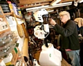 Recycler the robot, with David Buckley, his creator at his workshop 

