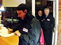 Tony Lloyd (right) observes the Angels at work 
