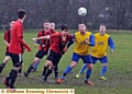 HEADS UP . . . Failsworth’s Tom Wood (left) and Lee Mallitt clash.
