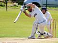 PUSHING TO THE OFFSIDE . . . Oldham opening batsman Junaid Khan.