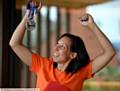 Photographed at Maggie's, Sharon Livesey with her medal