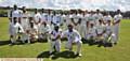 BIG SMILES . . . the Moore Cup finalists - Heyside and Oldham - are pictured, fronted by (left to right): Oldham captain Fiaz Khan and Heyside counterpart Mark Barnes
