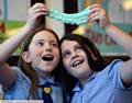 HAVING a slime time . . . Jasmin Goodall (left) and Anya Fotheringham