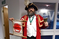 Shaw and Crompton Town Cryer Marcus Emms at the Chronicle offices earlier