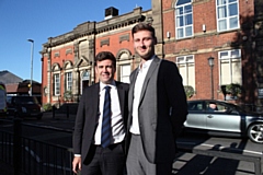 Pictured are Oldham Council Leader Sean Fielding (right) and Mayor of Greater Manchester Andy Burnham in Royton town centre