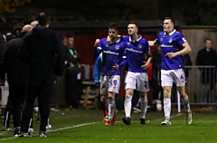 Get in: Athletic players celebrate their last-gasp victory