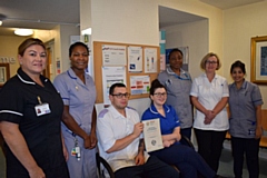 Pictured are ((left to right): Linda Adams, Lead nurse diabetes, Judith Muir, Diabetes specialist nurse, Mike Markham, Diabetes Link Nurse Ward F7, Chelsea Tindall, link nurse ward F10, Margaret Idaewor,  Diabetes Specialist Nurse, Paula Yates, Clinical Lead – Podiatry and Ascia Bibi, Diabetes Specialist Nurse