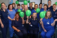 Pictured (left to right) are the Critical Care Team at The Royal Oldham Hospital celebrating their new Green NAAS accreditation. Front row – Maria Daynes, Helen Barrow, Yvonne Cole; Middle row – Wendy Clapham, Gill Armstrong, Alyson Hopkinson, Rachelle Olawle-Karim, Rachel Lawton, Lynne Blackshaw; Back row – Rachel Diskin, Bernie Hunt, Gill Fairhurst, Sam Akram, Danielle Pickersgill
