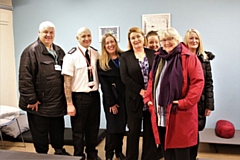 Pictured at the open house event at the night shelter are (left to right): Oldham Councillor Peter Davies, Oldham Fire Station Manager Tony Morgan, Oldham Senior Housing Needs Officer Moira Fields, Depaul UK Manager for Oldham Winter Night Shelter Yvonne O’Mara, Depaul UK Oldham Pathway Manager Suzie Burn, Oldham Councillor Hannah Roberts and Suzanne Fields from First Choice Homes Oldham