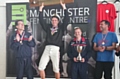 Chris Heaps celebrates his gold medal-winning effort in the over-40s mens' epee event