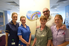 Pictured at the Royal Oldham haematology ward are (left to right): Lindsey Dawson (Macmillan Lead Chemotherapy Nurse), Christine Edwards (Haematology Staff Nurse), Catherine Wardley (Haematology Clinical Nurse Specialist), Dr Nasko Stanchev (Haematology Specialty Doctor) and Janet Rogerson (Haematology Healthcare Assistant)