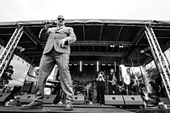 Lee Hollister and Manchester Ska Foundation in full flow at the Macclesfield Festival.

Picture by Steve Thornhill