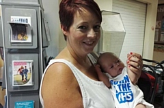 Mum Fay with baby Theodore - who was born on April 22 - at the Shaw Children's Centre