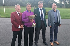 Pictured (left to right) are: Kevin Rafferty (Saddleworth Captain) and Dave Chapman (Saddleworth ‘A’ team captain), the Brian Atack Trophy winners, Dave Fox and Graham Hobbs (Saddleworth, pairs winners).