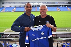 Striker Chris O'Grady with Frankie Bunn when he re-signed for Athletic in the summer