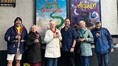 Chris Lawson with panto fans queuing for NEXT YEAR'S pantomime 