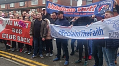 Around 300 fans protested at Boundary Park on Saturday