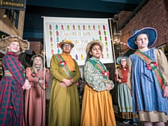 Young people who are taking part in the Game Changers project who visited Salford Museum to dress as suffragists for inspiration