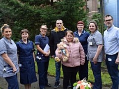 Jessica, Michael and staff at the Royal Oldham Hospital.