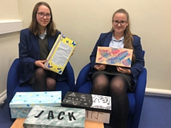 Oldham Hulme Grammar School students with their memory boxes.