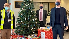 OMC dealership staff in Oldham with some of the foodbank donations