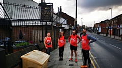 Time for a breather . . . Howard (third from left) with his pals from Blackley and North Manchester AC