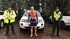 Local hero Kevin Sinfield is running his seventh marathon in seven days today. Picture courtesy of the GMP Saddleworth and Lees Facebook page 