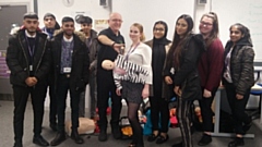Georgina Hagan (in the white top) is pictured during her First Aid course with John Watters of the St John’s Ambulance Service and fellow students
