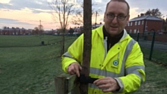 Oldham College Horticulture apprentice Mark Fitton at work in his role as a Grade 1 Gardener for Oldham Council