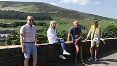 Laura Evans - who will be challenging Andy Burnham for his title as Mayor of Greater Manchester - is pictured in Saddleworth with parish councilllors Max Woodvine Luke Lancaster and Graham Sheldon