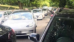 A typically chaotic traffic scene close to Dovestone Reservoir